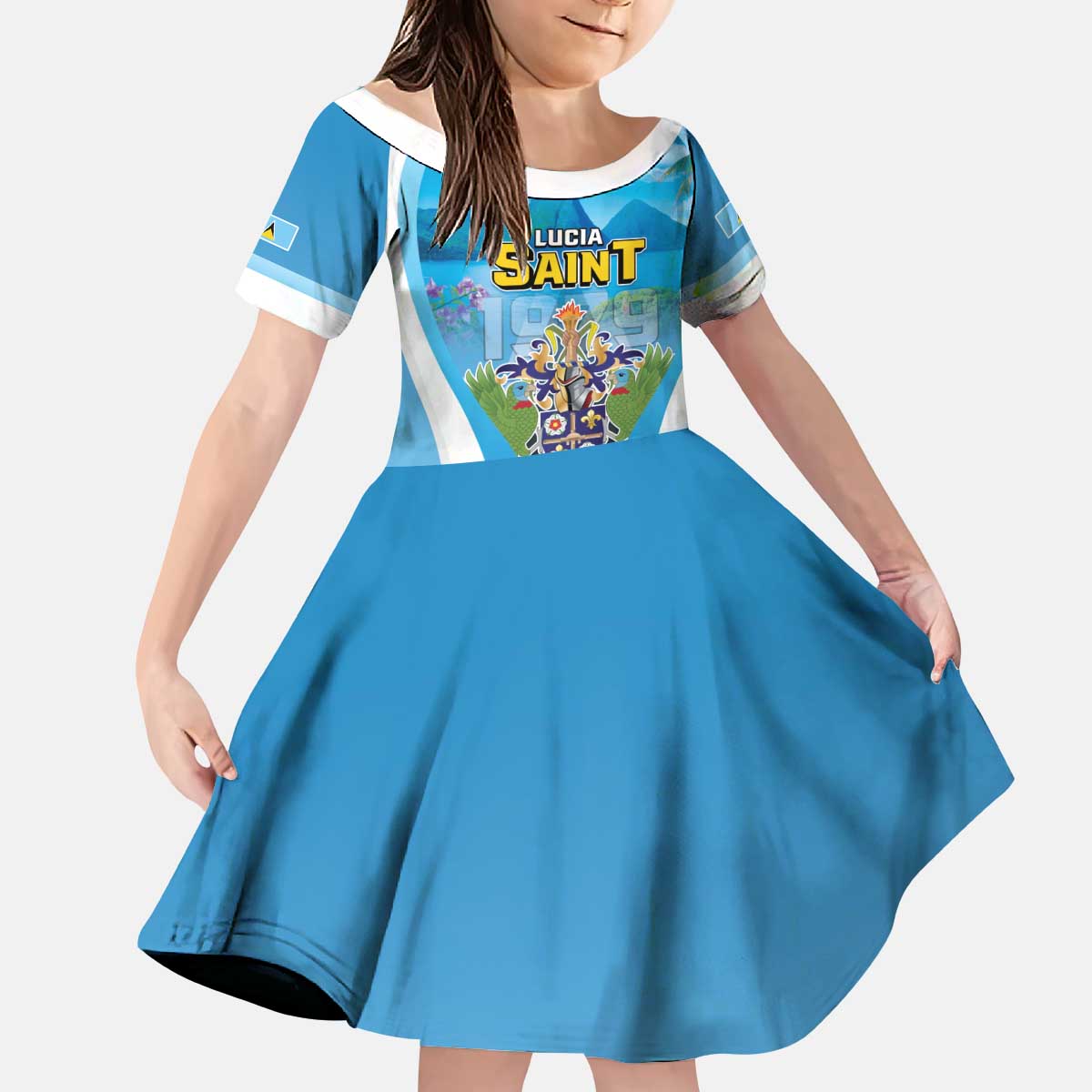 Personalized Saint Lucia 1979 Kid Short Sleeve Dress Happy Independence Day