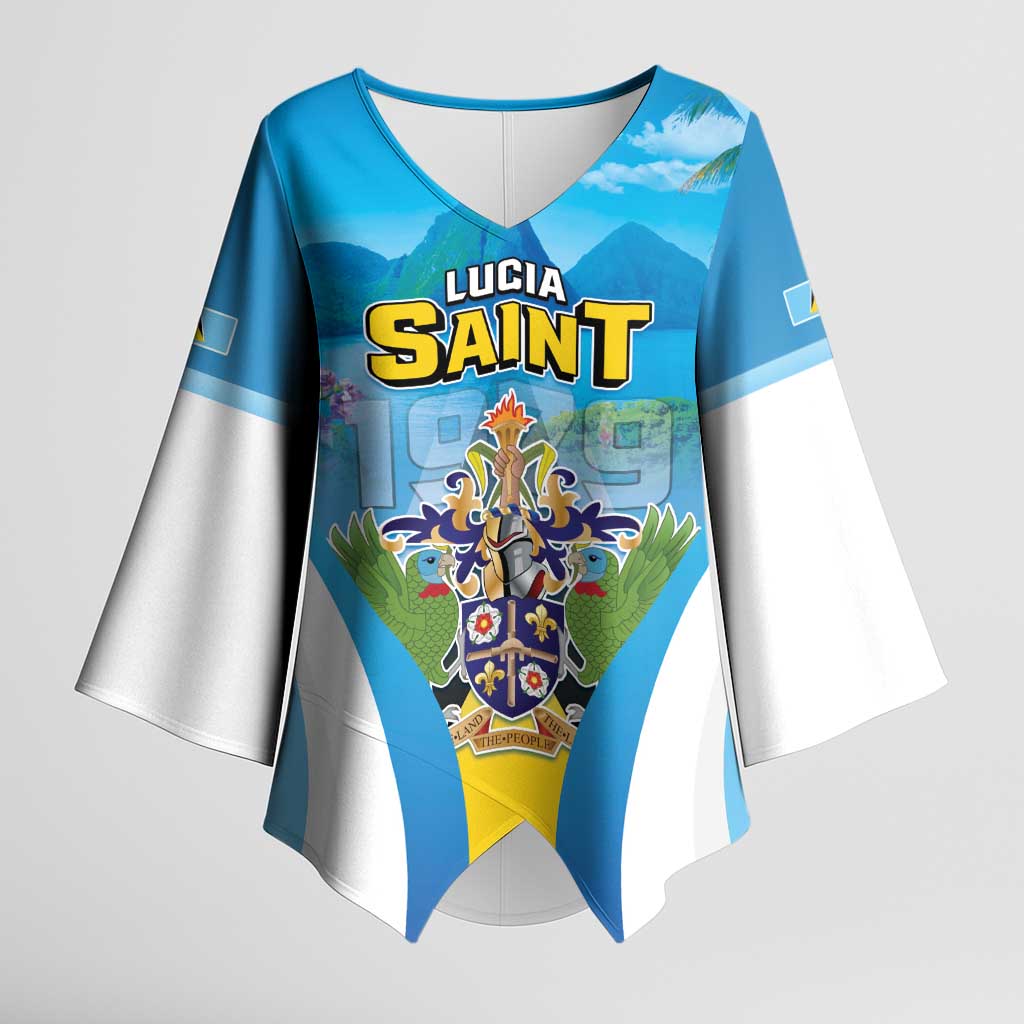 Personalized Saint Lucia 1979 Kimono Sleeve Blouse Happy Independence Day