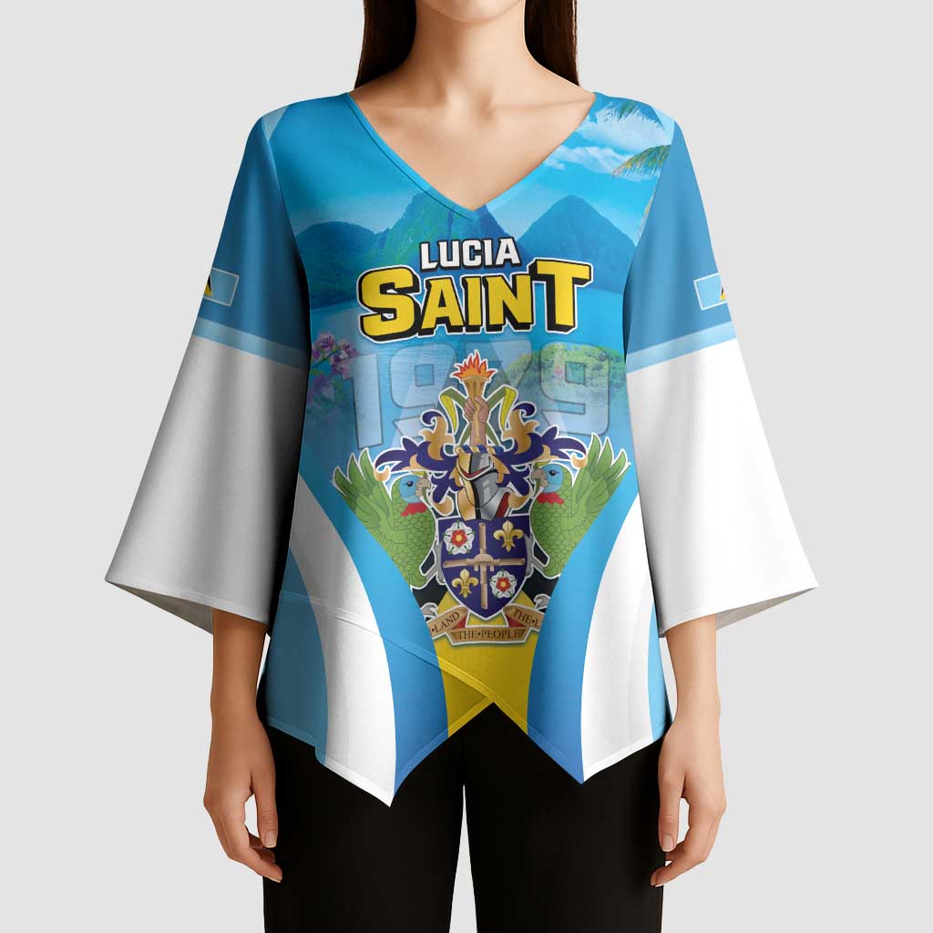 Personalized Saint Lucia 1979 Kimono Sleeve Blouse Happy Independence Day