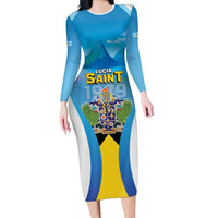 Personalized Saint Lucia 1979 Long Sleeve Bodycon Dress Happy Independence Day