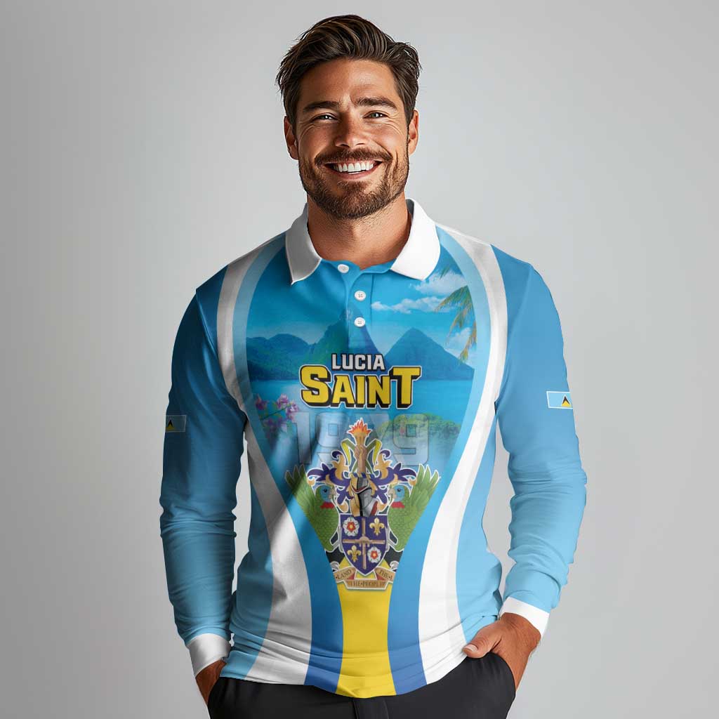 Personalized Saint Lucia 1979 Long Sleeve Polo Shirt Happy Independence Day