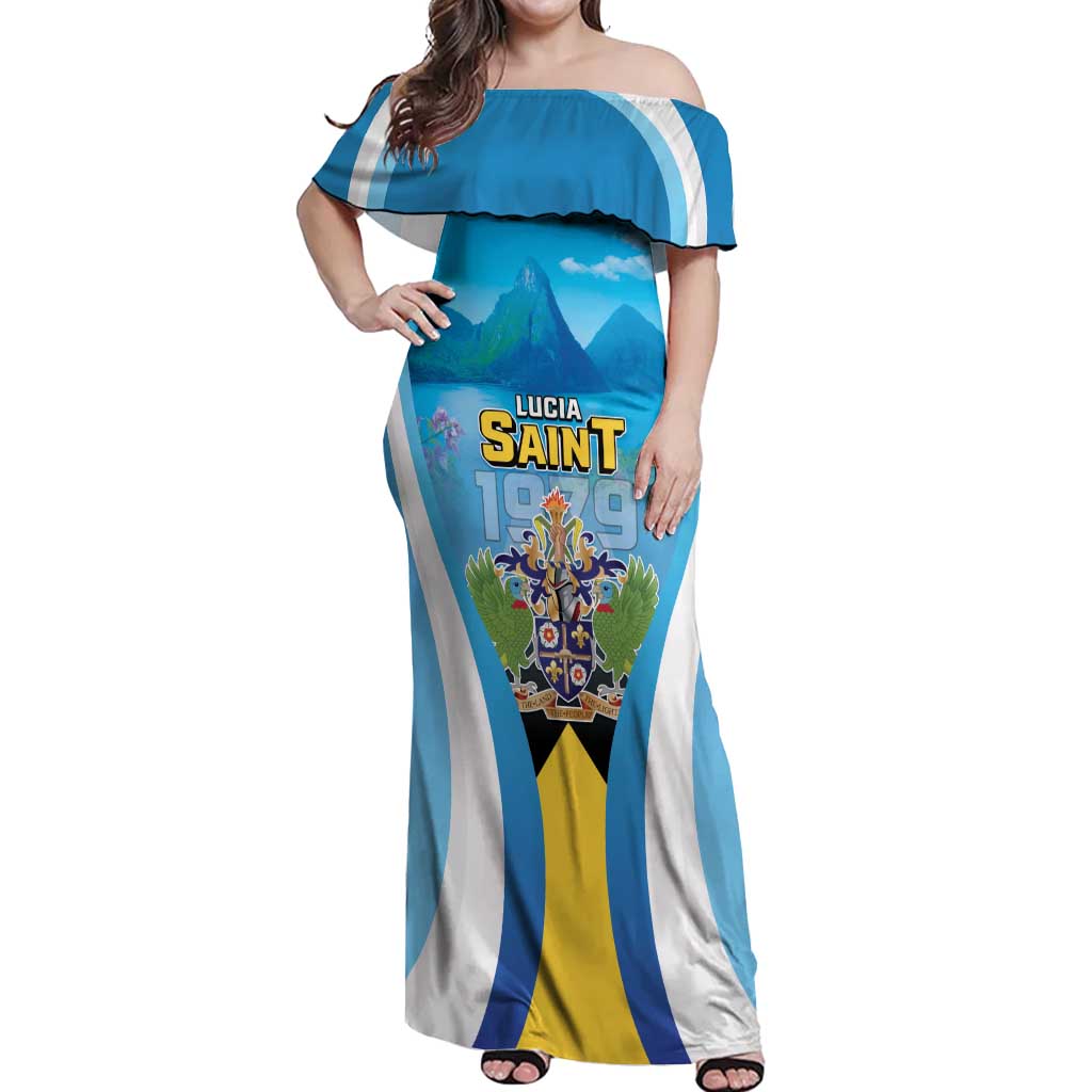 Personalized Saint Lucia 1979 Off Shoulder Maxi Dress Happy Independence Day