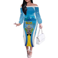Personalized Saint Lucia 1979 Off The Shoulder Long Sleeve Dress Happy Independence Day