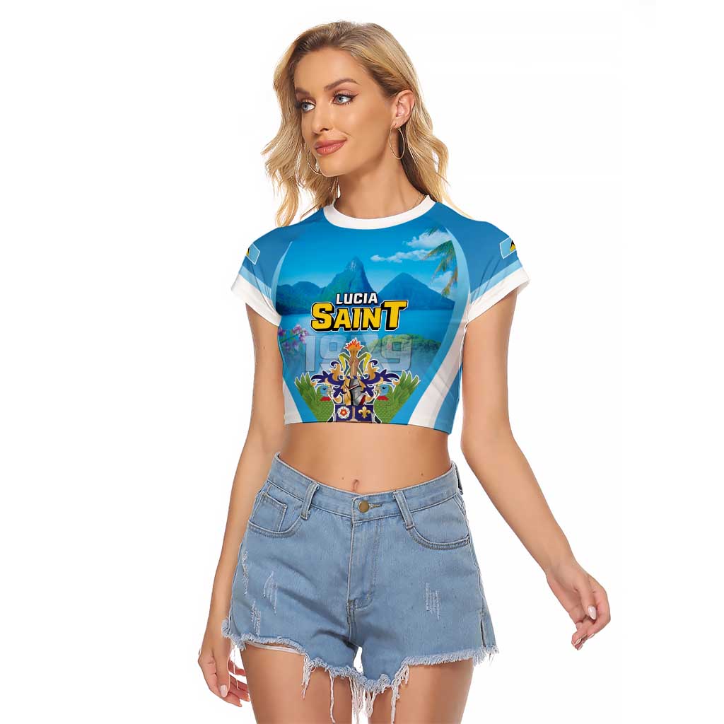 Personalized Saint Lucia 1979 Raglan Cropped T Shirt Happy Independence Day