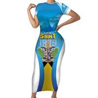 Personalized Saint Lucia 1979 Short Sleeve Bodycon Dress Happy Independence Day