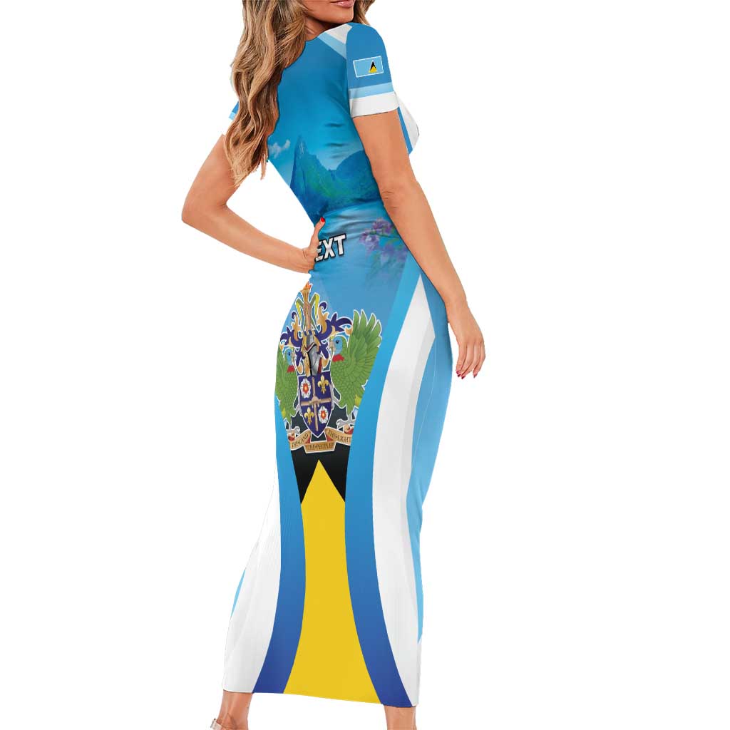 Personalized Saint Lucia 1979 Short Sleeve Bodycon Dress Happy Independence Day