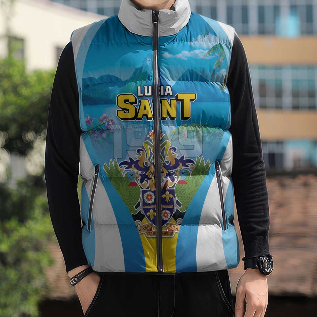 Personalized Saint Lucia 1979 Sleeveless Puffer Jacket Happy Independence Day