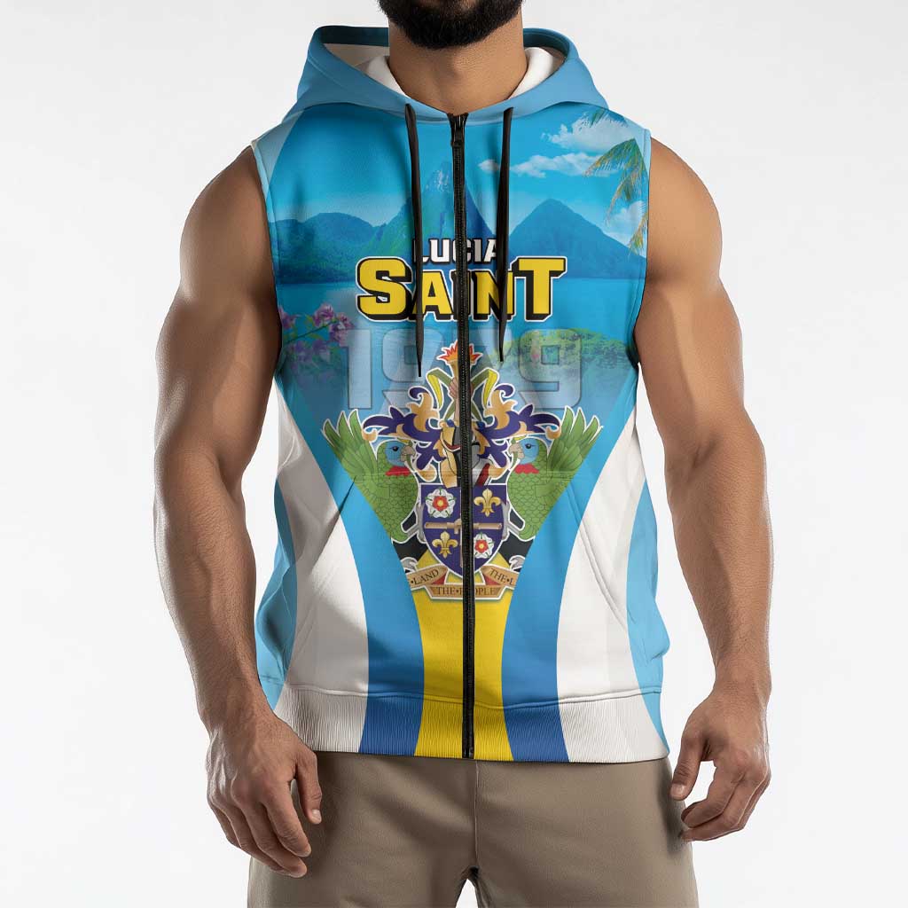 Personalized Saint Lucia 1979 Sleeveless Zip Hoodie Happy Independence Day