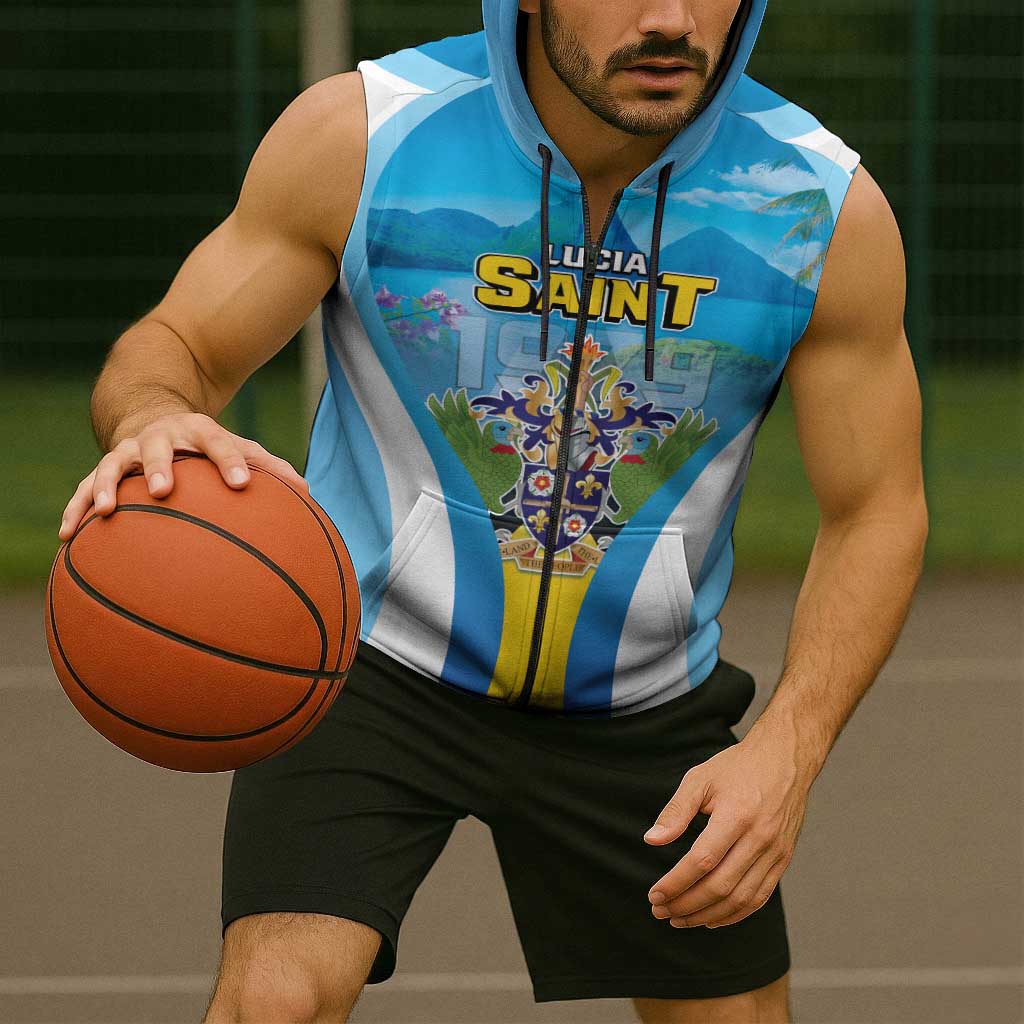 Personalized Saint Lucia 1979 Sleeveless Zip Hoodie Happy Independence Day