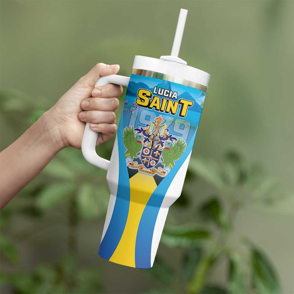 Personalized Saint Lucia 1979 Tumbler With Handle Happy Independence Day