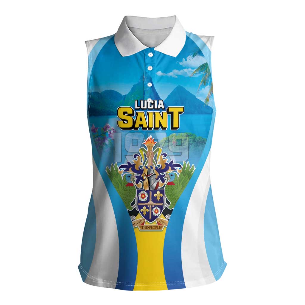 Personalized Saint Lucia 1979 Women Sleeveless Polo Shirt Happy Independence Day