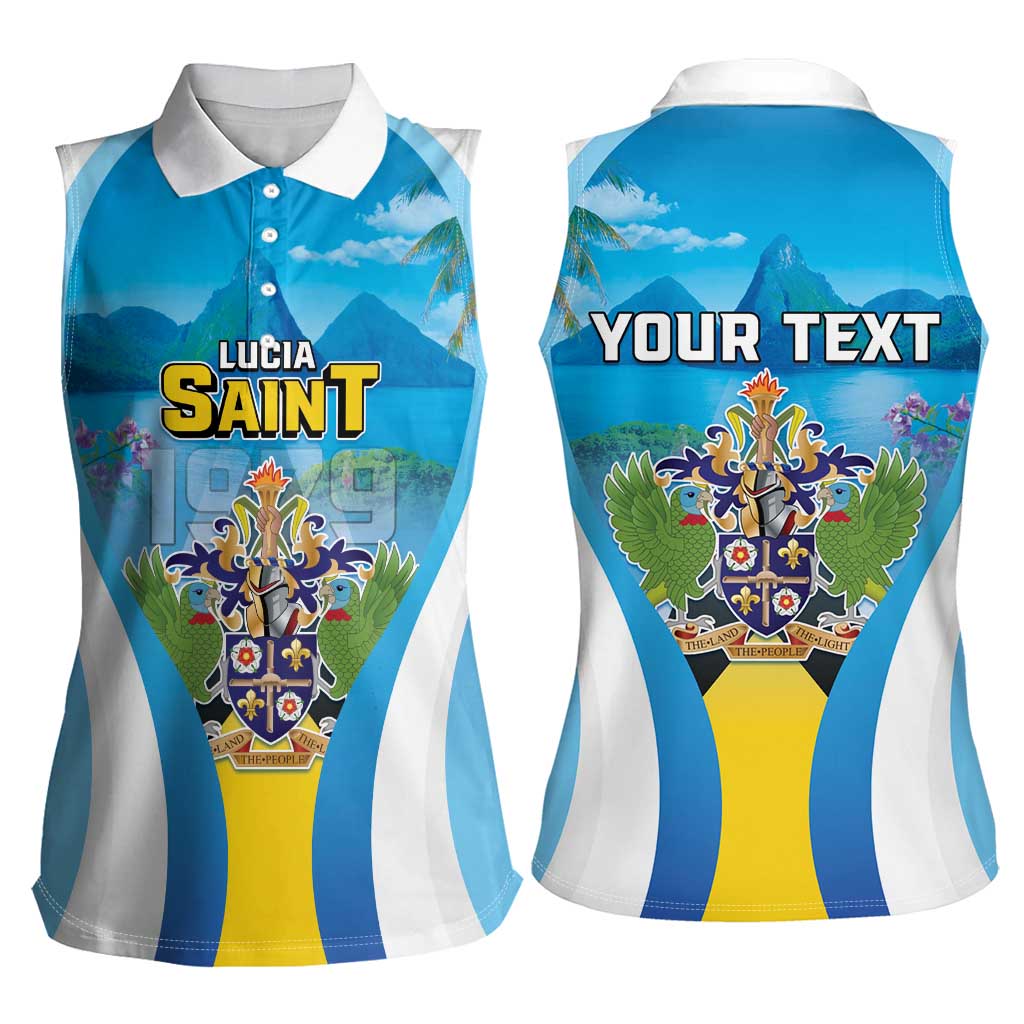 Personalized Saint Lucia 1979 Women Sleeveless Polo Shirt Happy Independence Day
