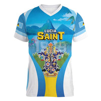 Personalized Saint Lucia 1979 Women V-Neck T-Shirt Happy Independence Day
