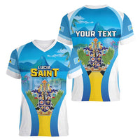 Personalized Saint Lucia 1979 Women V-Neck T-Shirt Happy Independence Day
