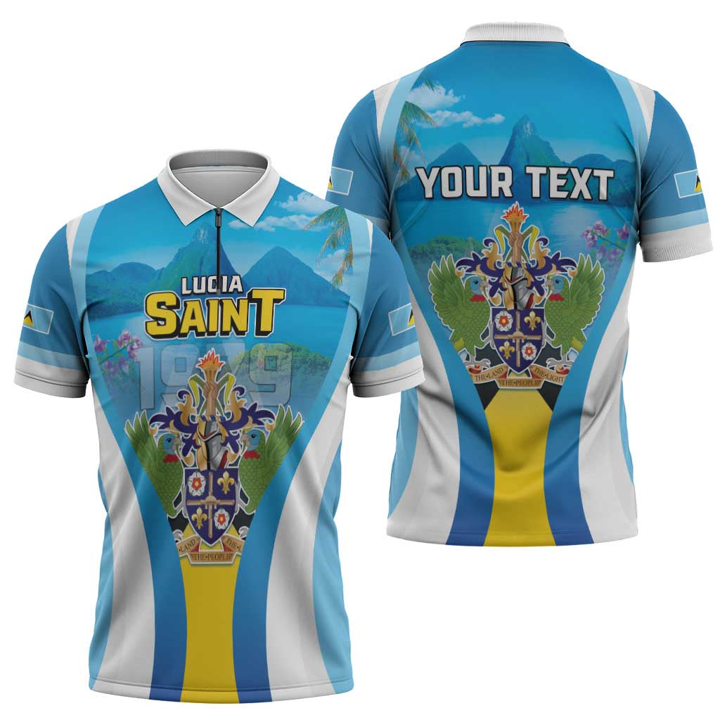 Personalized Saint Lucia 1979 Zipper Polo Shirt Happy Independence Day