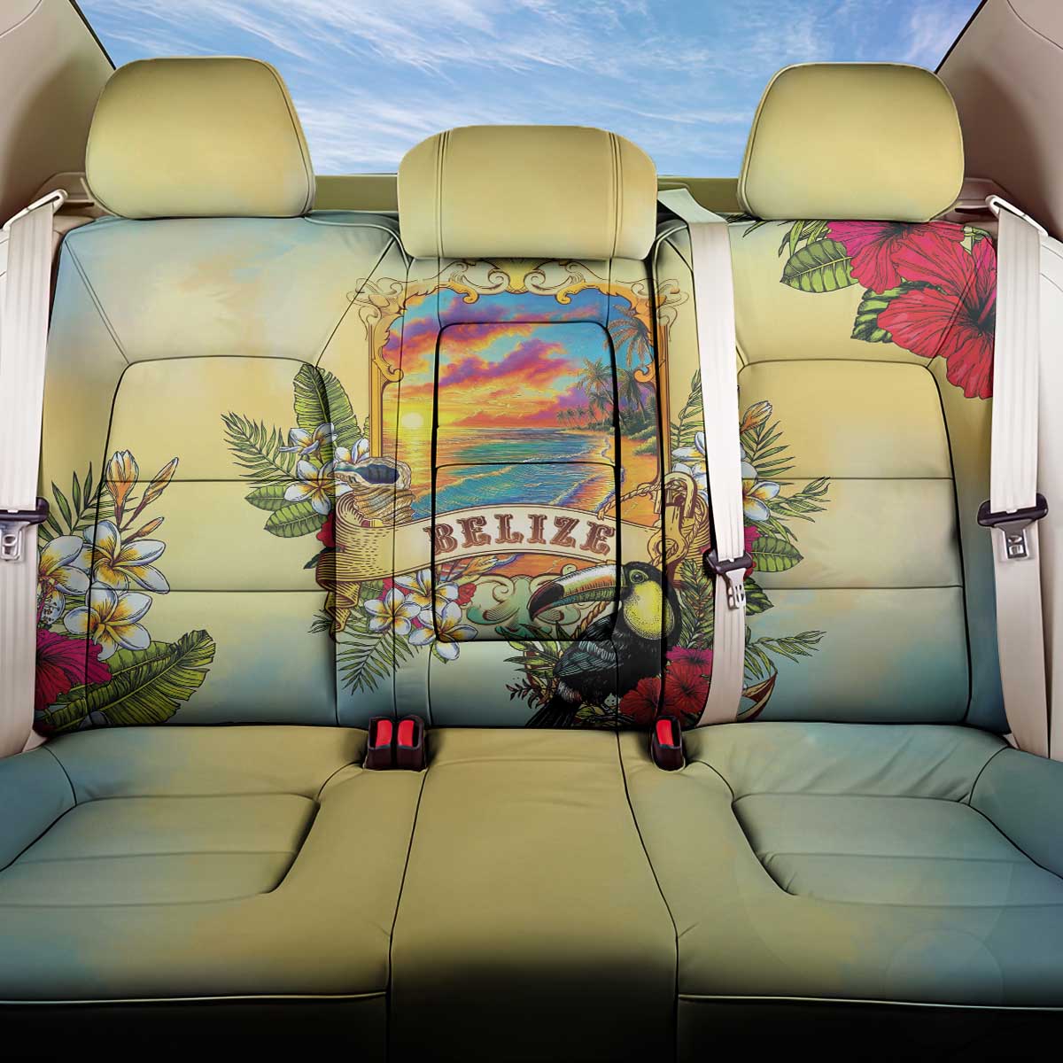 Belize Toucan Back Car Seat Cover Belizean Pride Retro Style