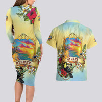 Belize Toucan Couples Matching Long Sleeve Bodycon Dress and Hawaiian Shirt Belizean Pride Retro Style