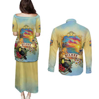 Belize Toucan Couples Matching Puletasi and Long Sleeve Button Shirt Belizean Pride Retro Style