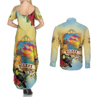 Belize Toucan Couples Matching Summer Maxi Dress and Long Sleeve Button Shirt Belizean Pride Retro Style