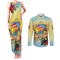 Belize Toucan Couples Matching Tank Maxi Dress and Long Sleeve Button Shirt Belizean Pride Retro Style