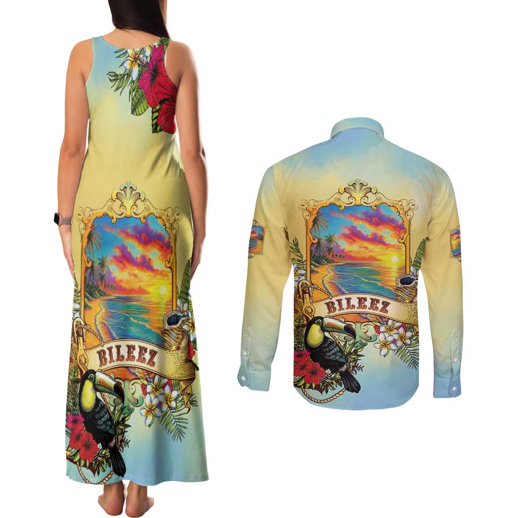 Belize Toucan Couples Matching Tank Maxi Dress and Long Sleeve Button Shirt Belizean Pride Retro Style