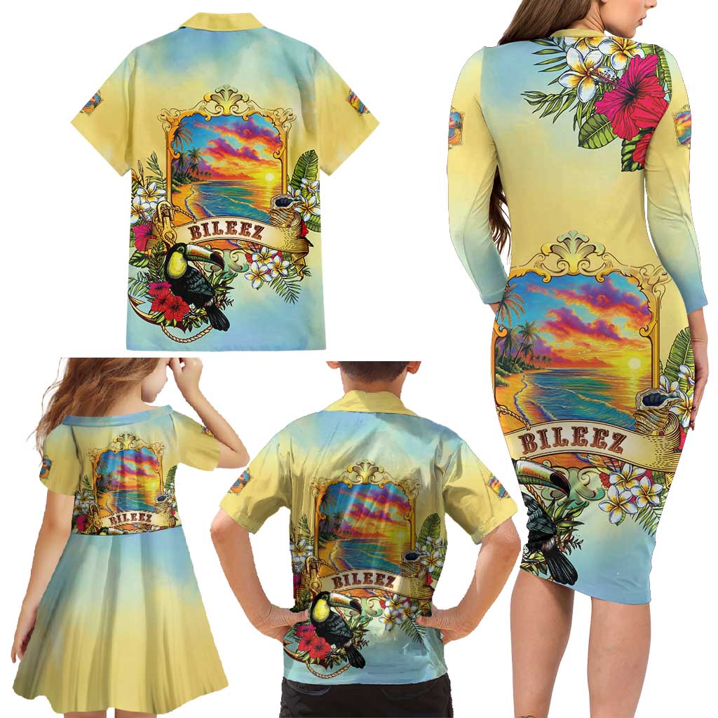 Belize Toucan Family Matching Long Sleeve Bodycon Dress and Hawaiian Shirt Belizean Pride Retro Style