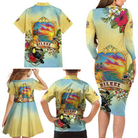 Belize Toucan Family Matching Long Sleeve Bodycon Dress and Hawaiian Shirt Belizean Pride Retro Style