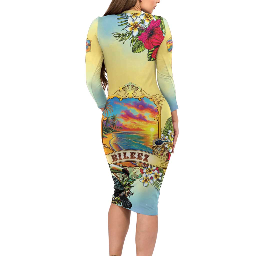 Belize Toucan Family Matching Long Sleeve Bodycon Dress and Hawaiian Shirt Belizean Pride Retro Style