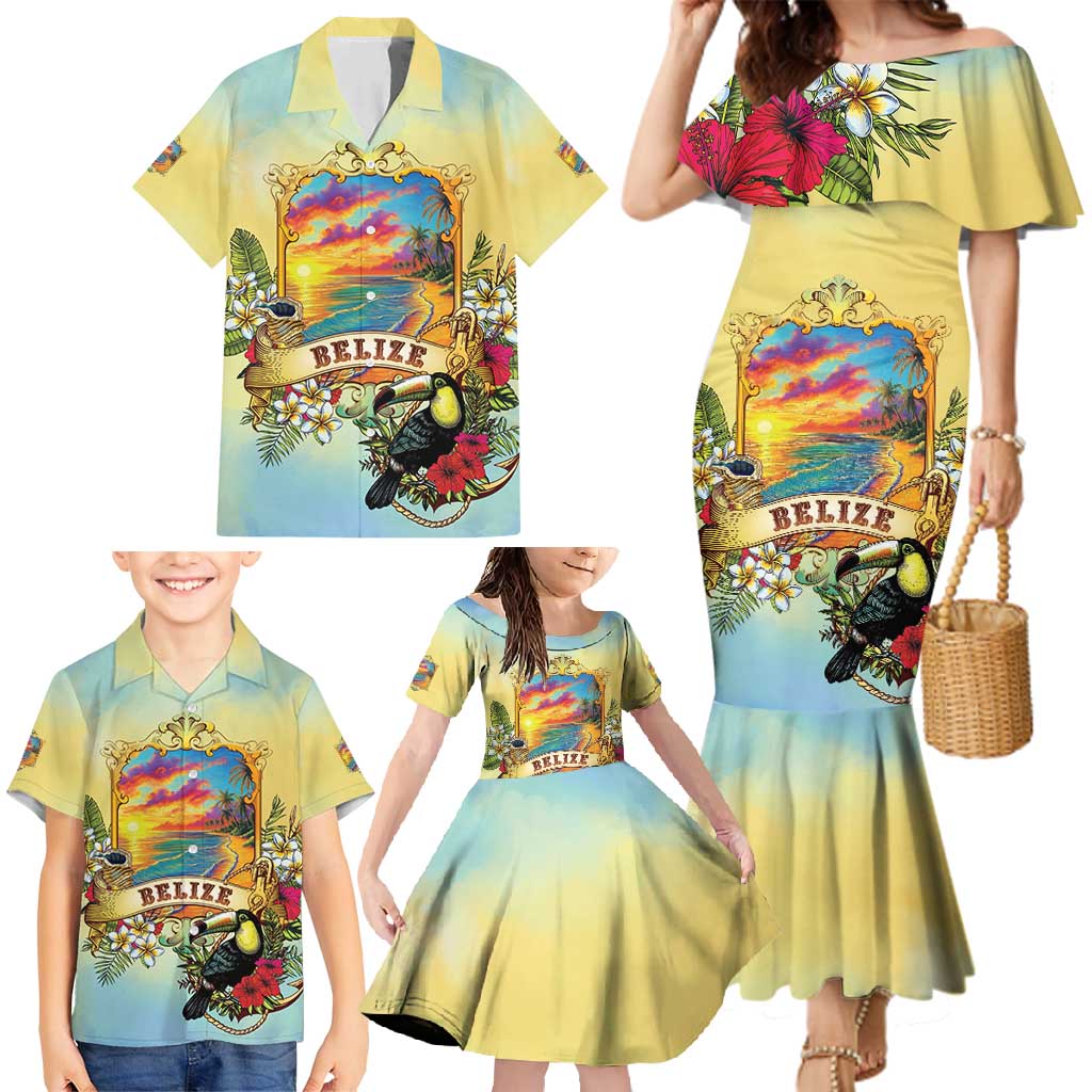 Belize Toucan Family Matching Mermaid Dress and Hawaiian Shirt Belizean Pride Retro Style
