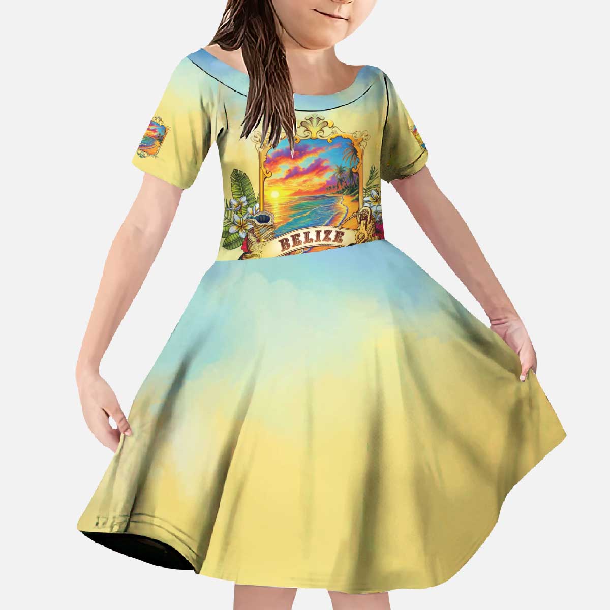 Belize Toucan Family Matching Off The Shoulder Long Sleeve Dress and Hawaiian Shirt Belizean Pride Retro Style