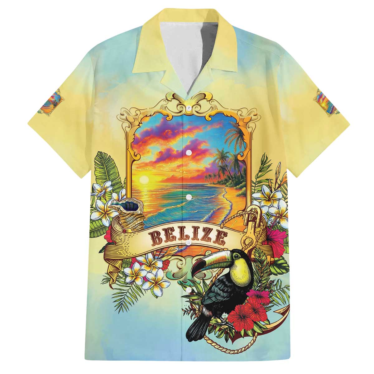 Belize Toucan Family Matching Off The Shoulder Long Sleeve Dress and Hawaiian Shirt Belizean Pride Retro Style