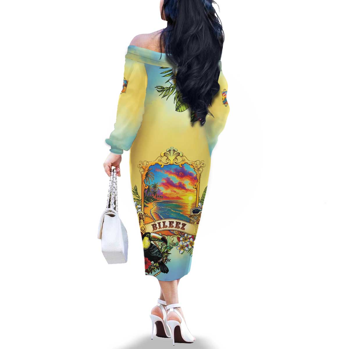 Belize Toucan Family Matching Off The Shoulder Long Sleeve Dress and Hawaiian Shirt Belizean Pride Retro Style