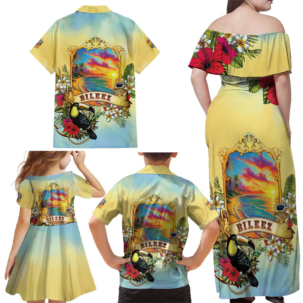 Belize Toucan Family Matching Off Shoulder Maxi Dress and Hawaiian Shirt Belizean Pride Retro Style