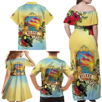 Belize Toucan Family Matching Off Shoulder Maxi Dress and Hawaiian Shirt Belizean Pride Retro Style
