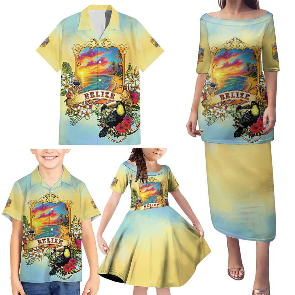 Belize Toucan Family Matching Puletasi and Hawaiian Shirt Belizean Pride Retro Style