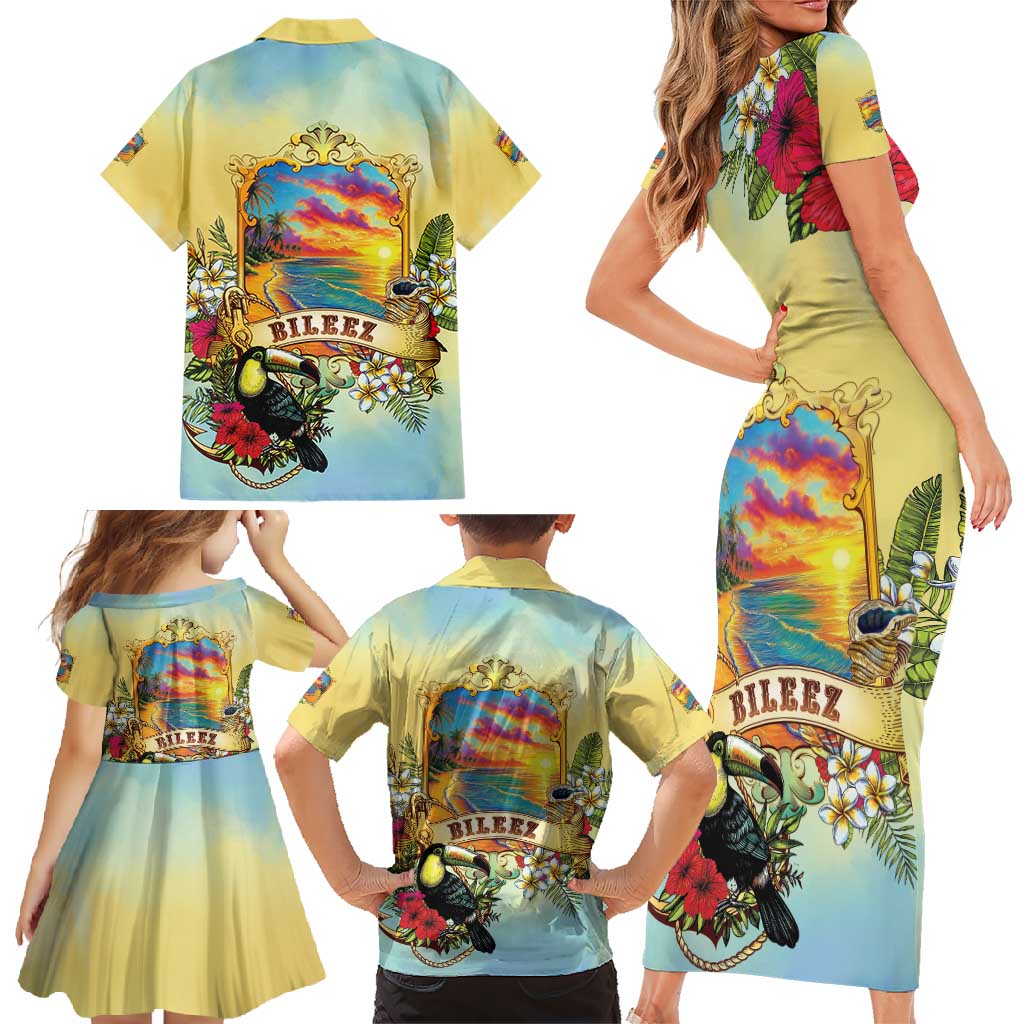 Belize Toucan Family Matching Short Sleeve Bodycon Dress and Hawaiian Shirt Belizean Pride Retro Style