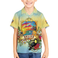 Belize Toucan Family Matching Short Sleeve Bodycon Dress and Hawaiian Shirt Belizean Pride Retro Style