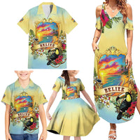 Belize Toucan Family Matching Summer Maxi Dress and Hawaiian Shirt Belizean Pride Retro Style