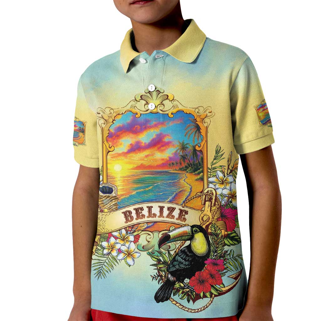Belize Toucan Kid Polo Shirt Belizean Pride Retro Style