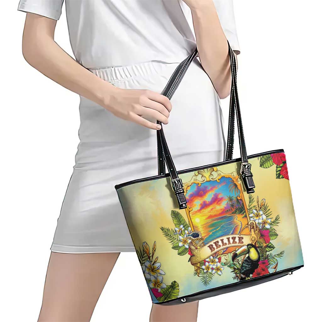 Belize Toucan Leather Tote Bag Belizean Pride Retro Style