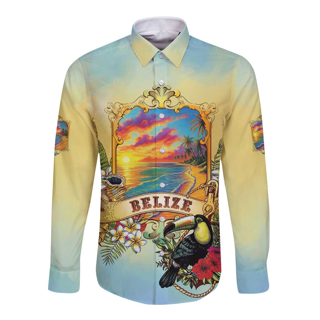 Belize Toucan Long Sleeve Button Shirt Belizean Pride Retro Style