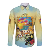 Belize Toucan Long Sleeve Button Shirt Belizean Pride Retro Style