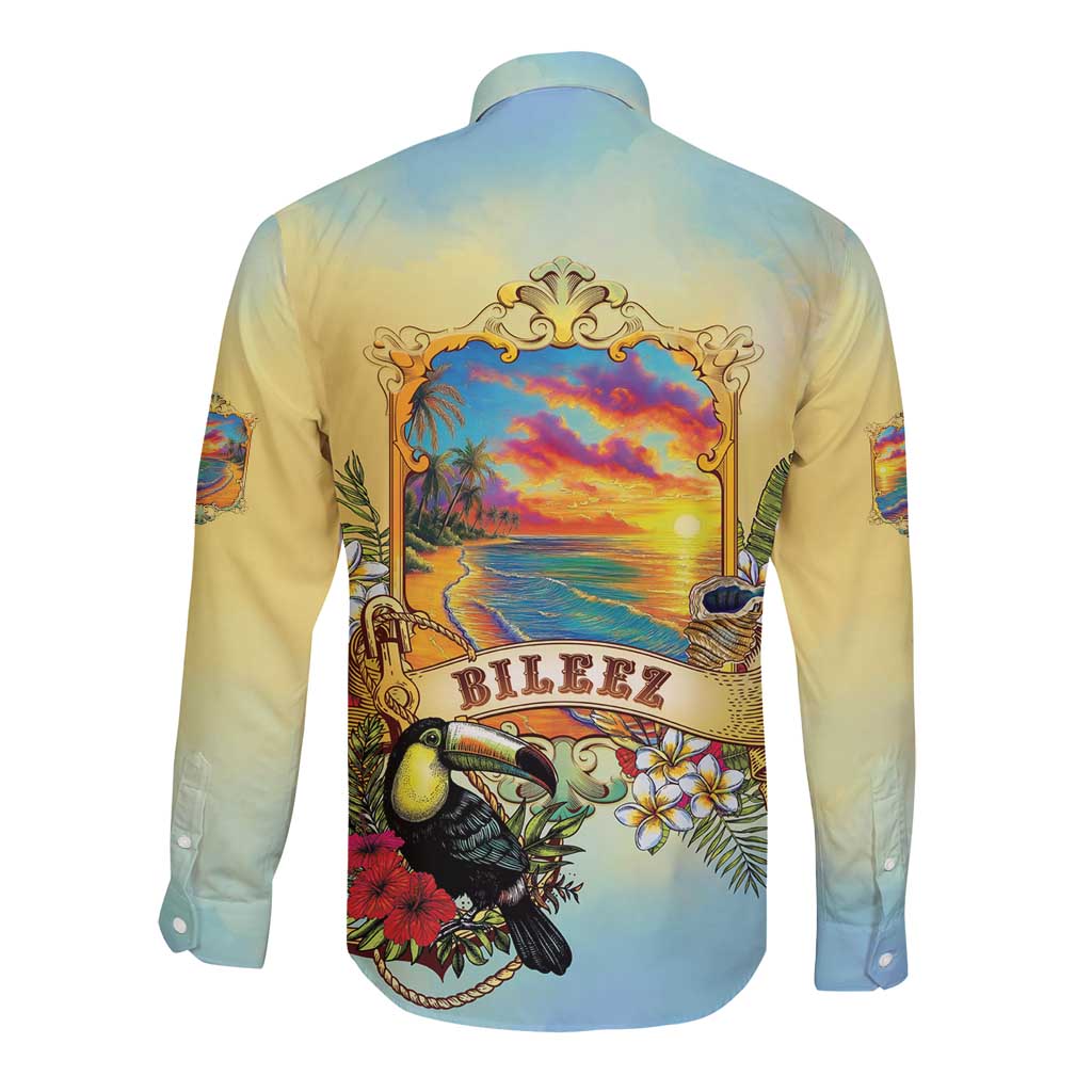 Belize Toucan Long Sleeve Button Shirt Belizean Pride Retro Style