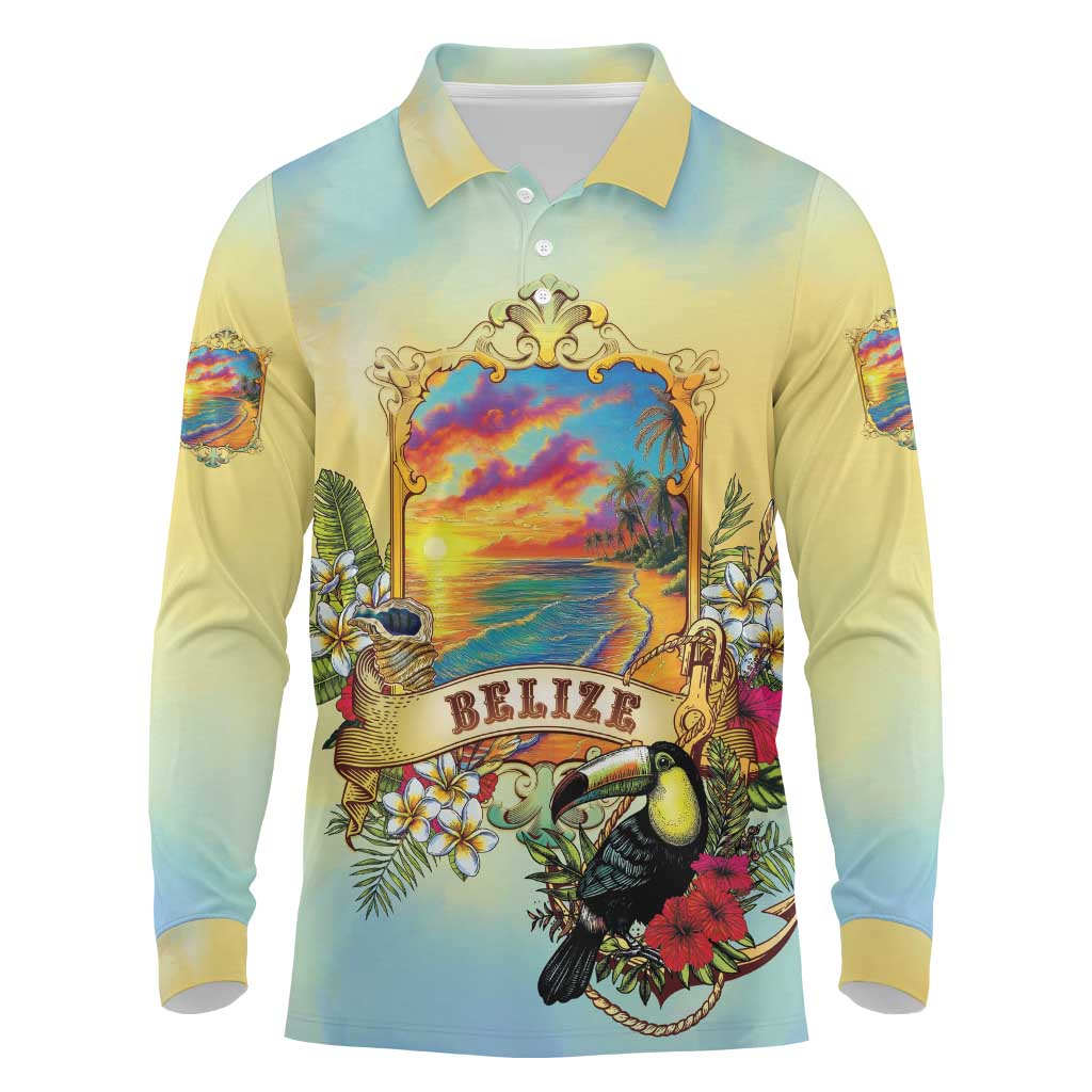 Belize Toucan Long Sleeve Polo Shirt Belizean Pride Retro Style