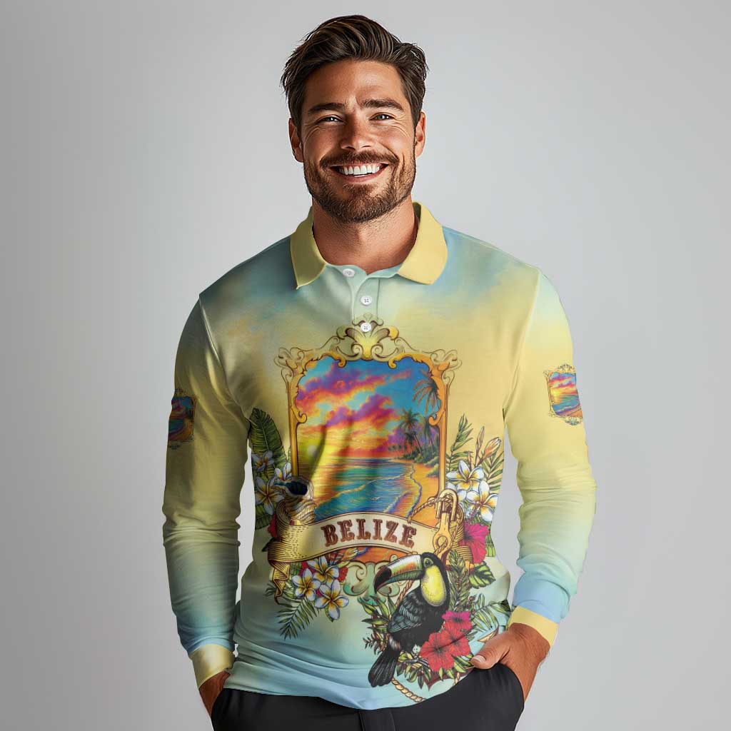 Belize Toucan Long Sleeve Polo Shirt Belizean Pride Retro Style