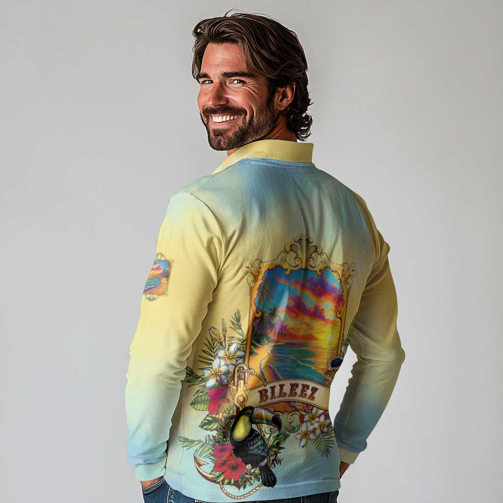 Belize Toucan Long Sleeve Polo Shirt Belizean Pride Retro Style