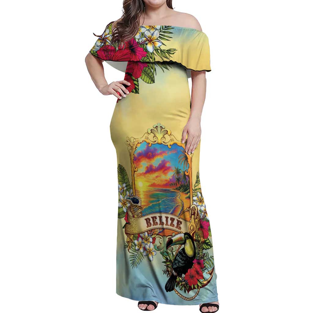 Belize Toucan Off Shoulder Maxi Dress Belizean Pride Retro Style