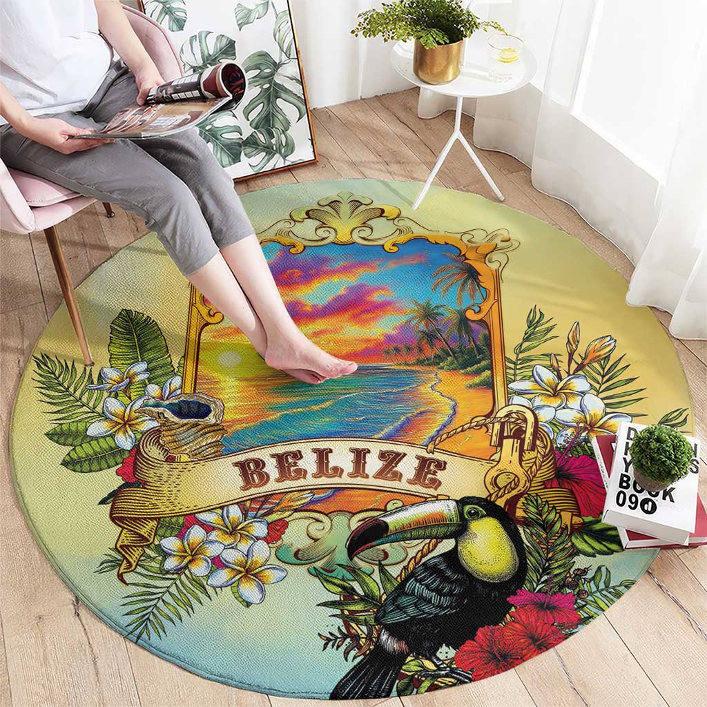 Belize Toucan Round Carpet Belizean Pride Retro Style