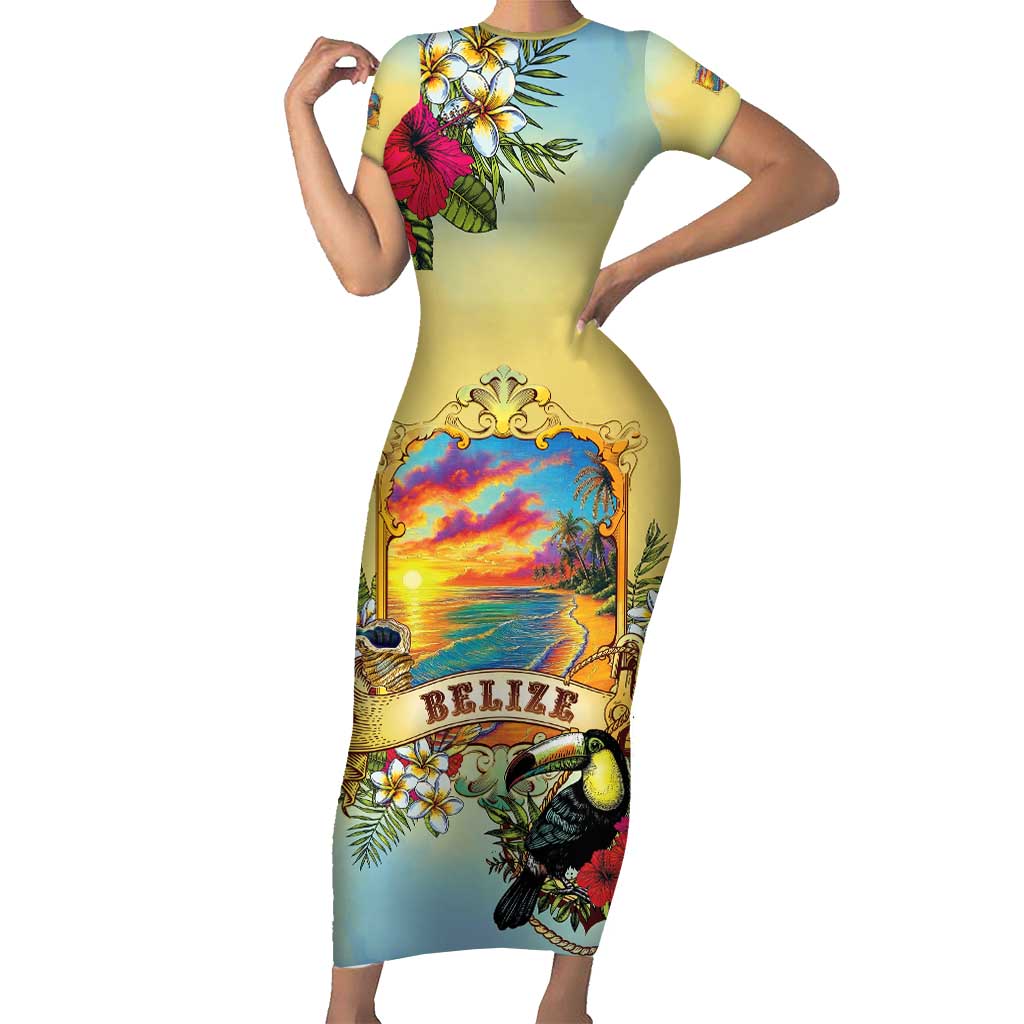 Belize Toucan Short Sleeve Bodycon Dress Belizean Pride Retro Style