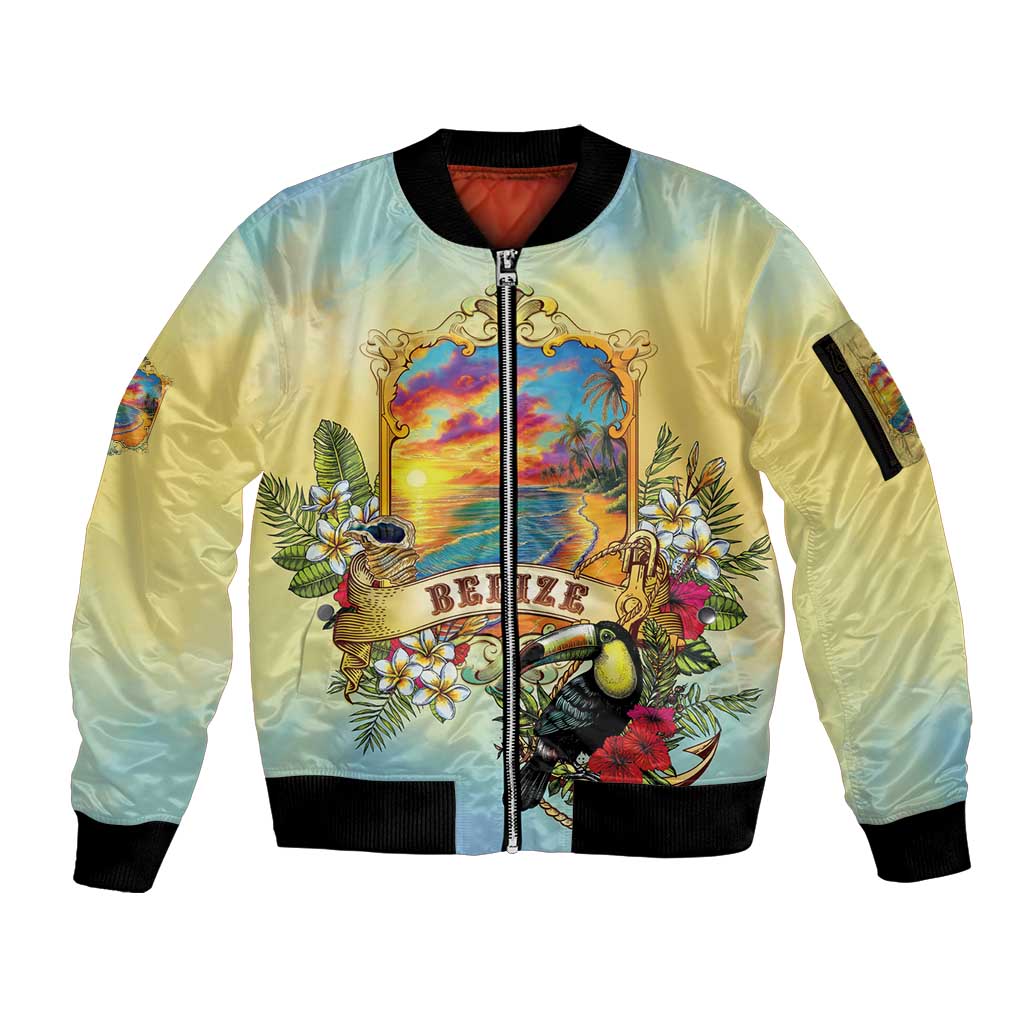 Belize Toucan Sleeve Zip Bomber Jacket Belizean Pride Retro Style